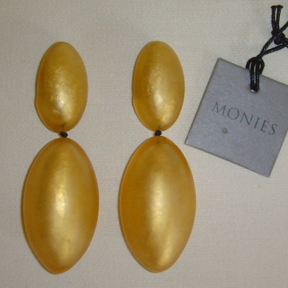 MONIES Frosted Lucite Over Gold Foil Dangle Clip-On Earrings - Picture 13 of 15